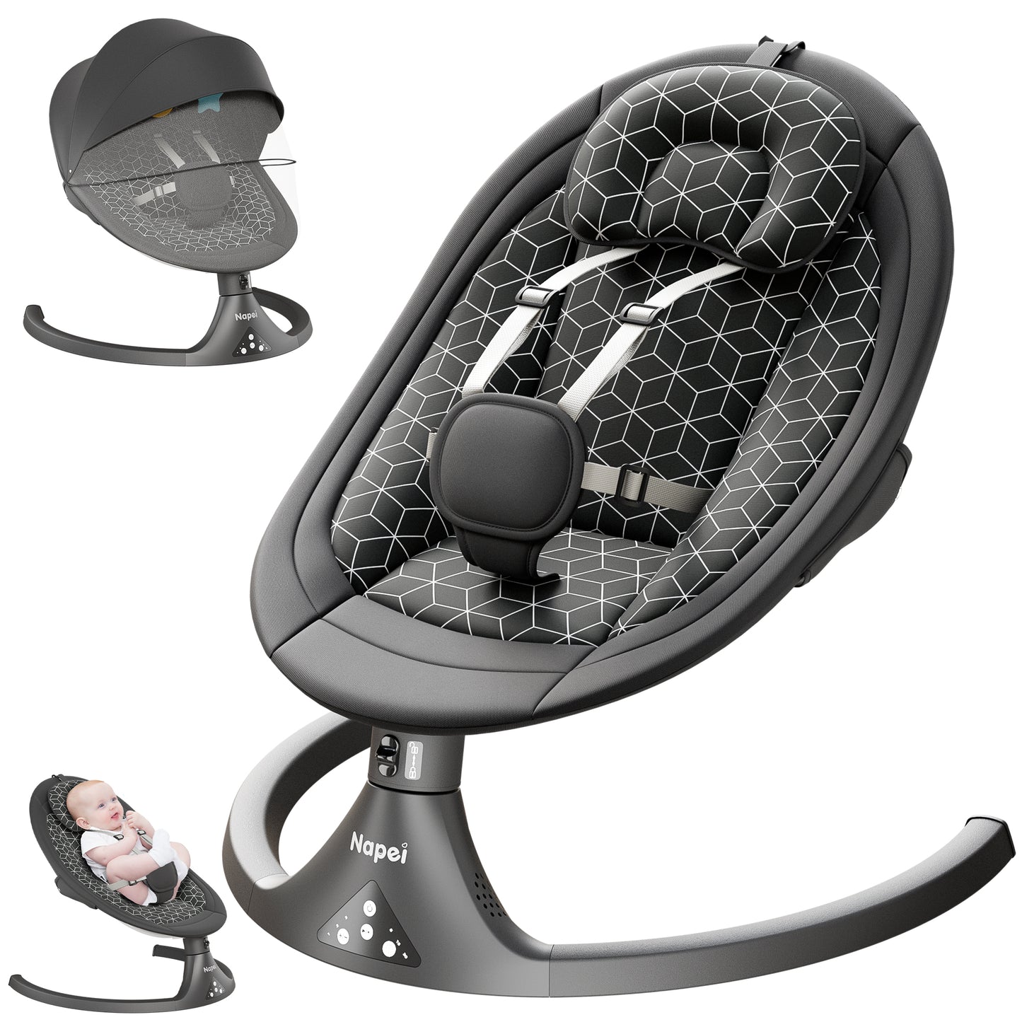 Napei Electric Baby Swing for Infants and Toddlers,with Bluetooth Music , 2 Seat Position, 5 Swing Angles with Gentle Speed