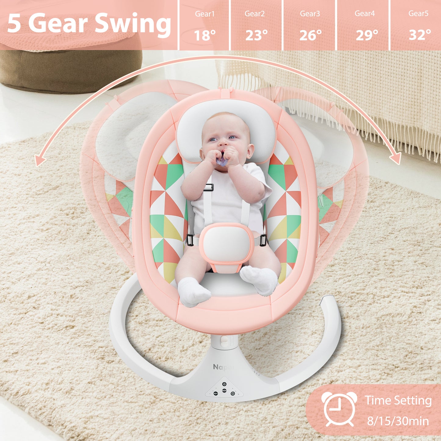 Napei Electric Baby Swing for Infants and Toddlers,with Bluetooth Music , 2 Seat Position, 5 Swing Angles with Gentle Speed
