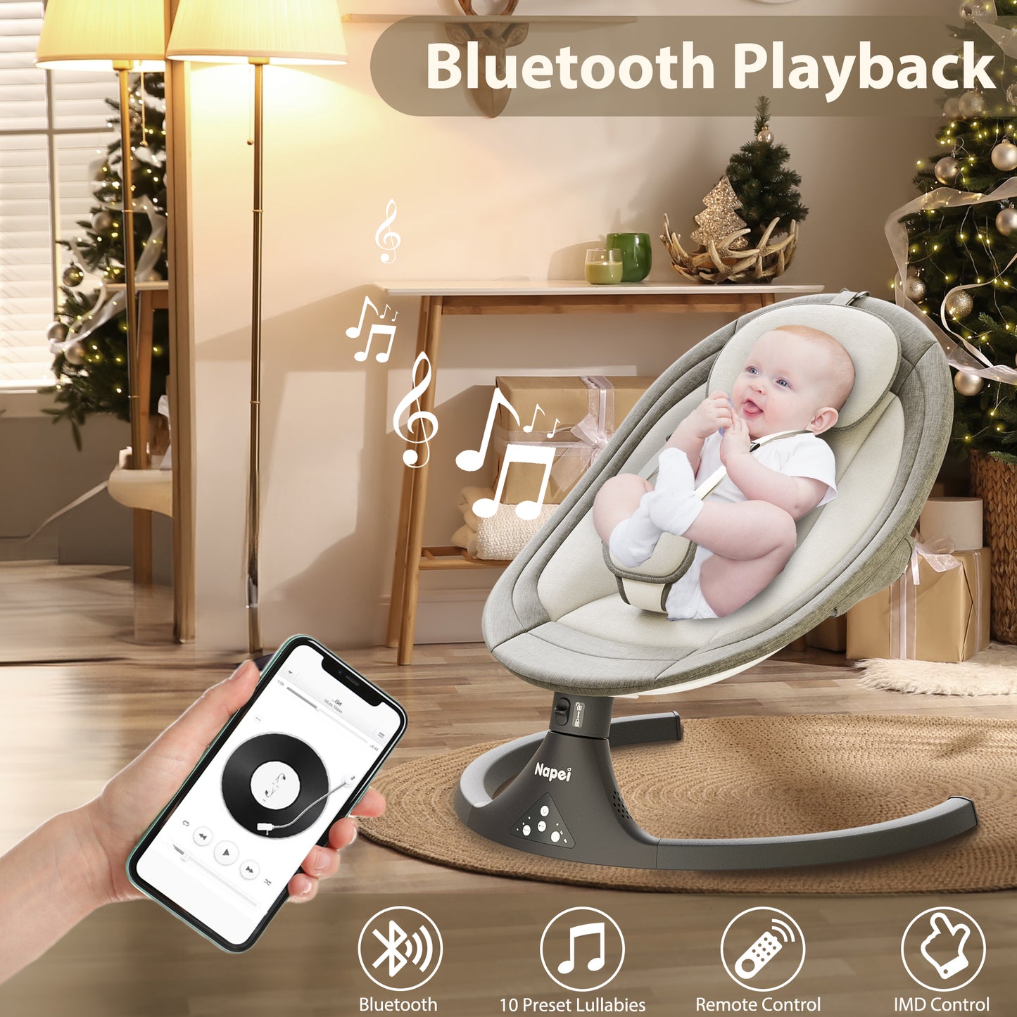 Napei Electric Baby Swing for Infants and Toddlers,with Bluetooth Music , 2 Seat Position, 5 Swing Angles with Gentle Speed