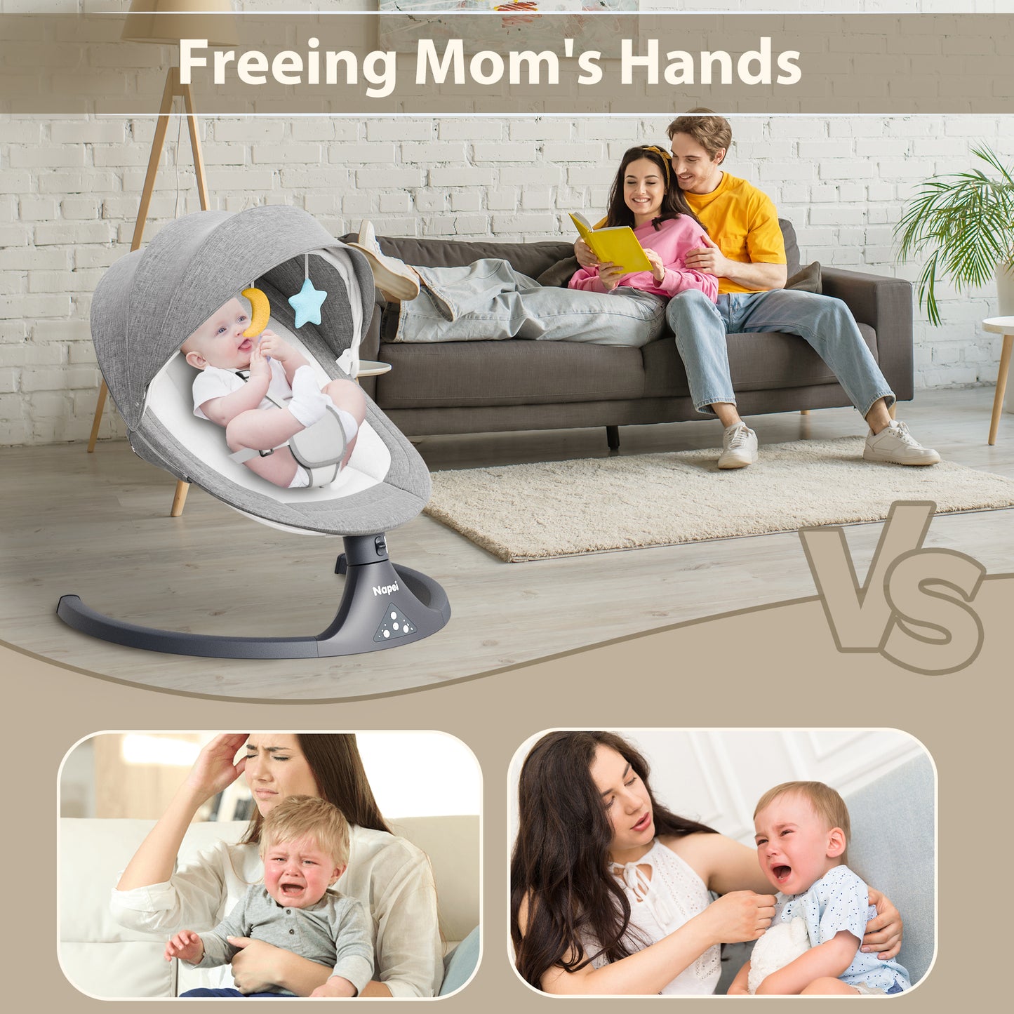 Napei Electric Baby Swing for Infants and Toddlers,with Bluetooth Music , 2 Seat Position, 5 Swing Angles with Gentle Speed