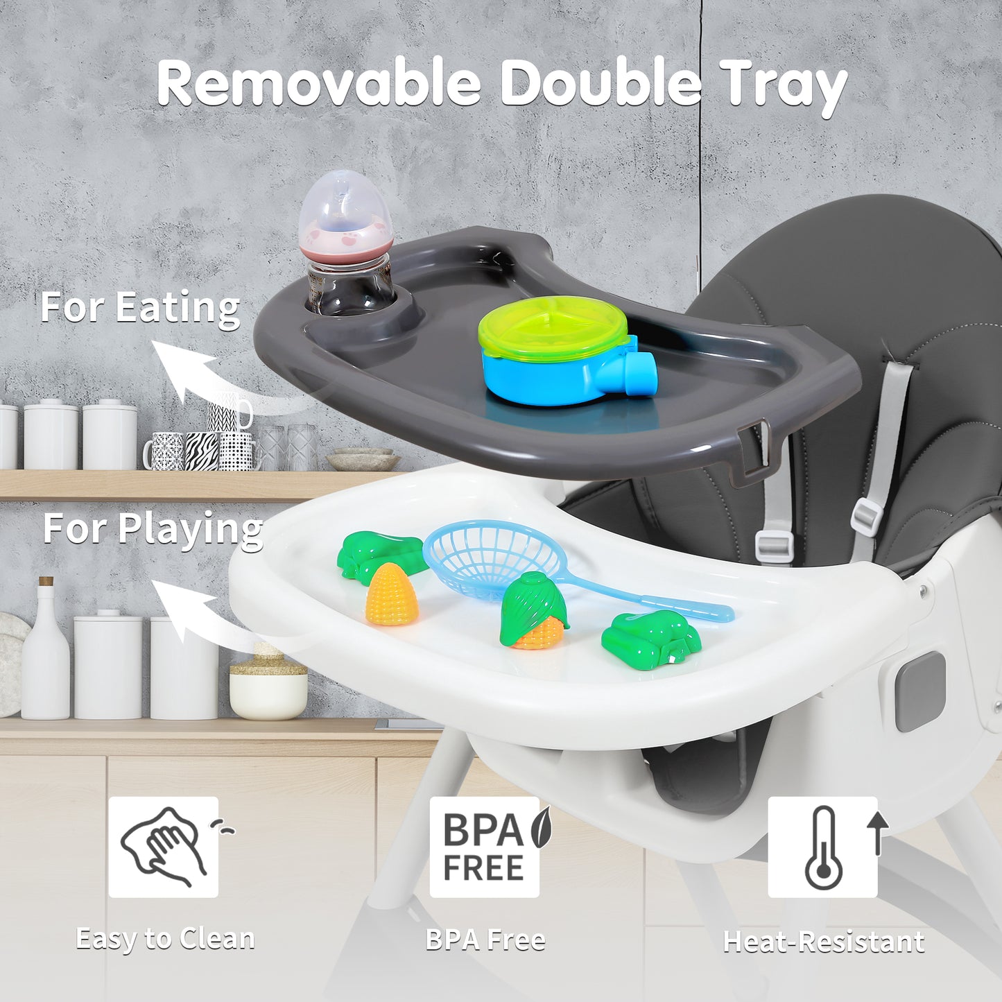 Napei 6- in -1 Baby High Chair with 5 -Point Safety Harness and Adjustable Dining Tray,Foldable High Chair for Space-Saving