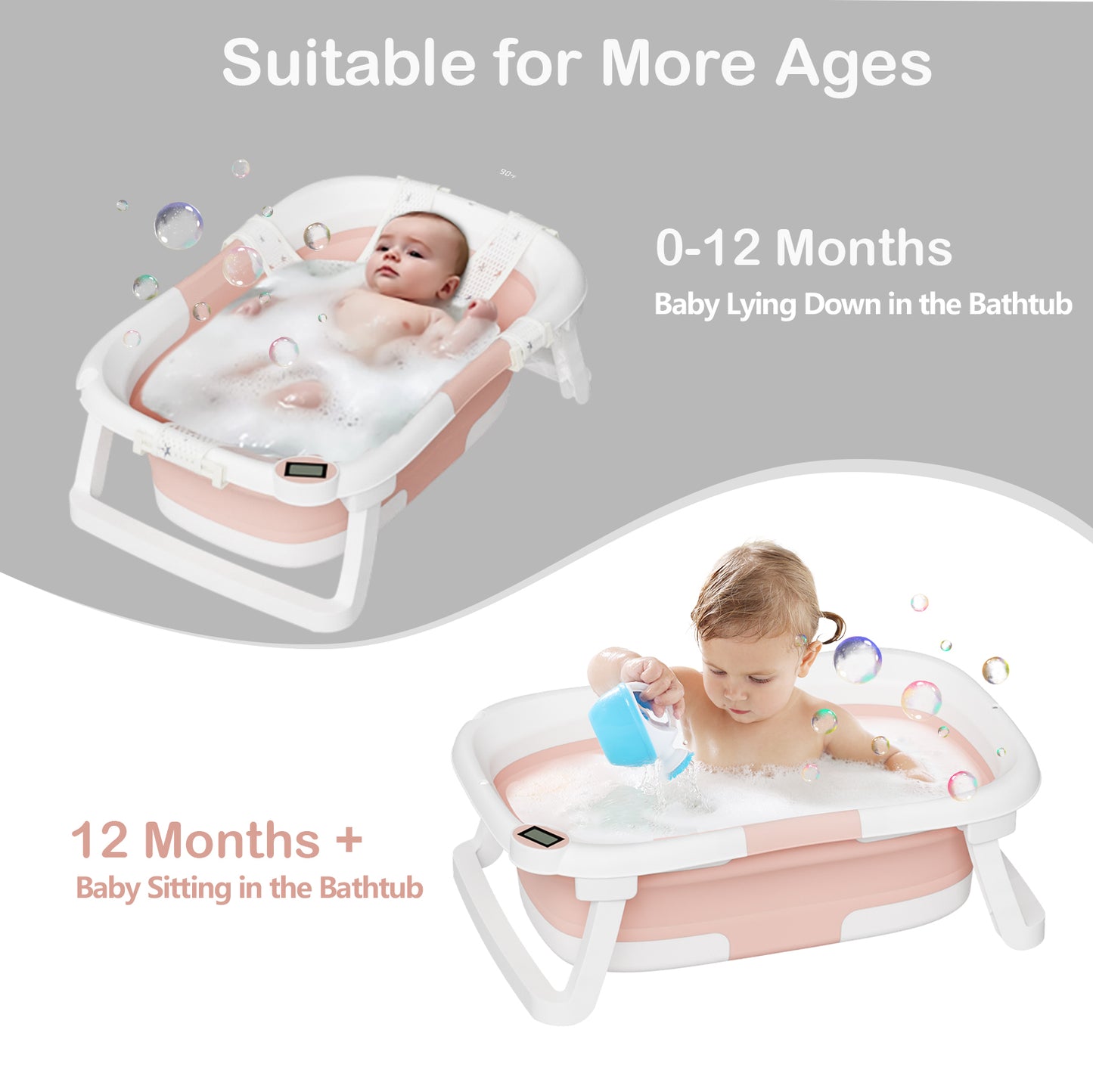 Napei Collapsible Baby Bathtub for Infants and Toddlers, with Bath Net and Thermometer