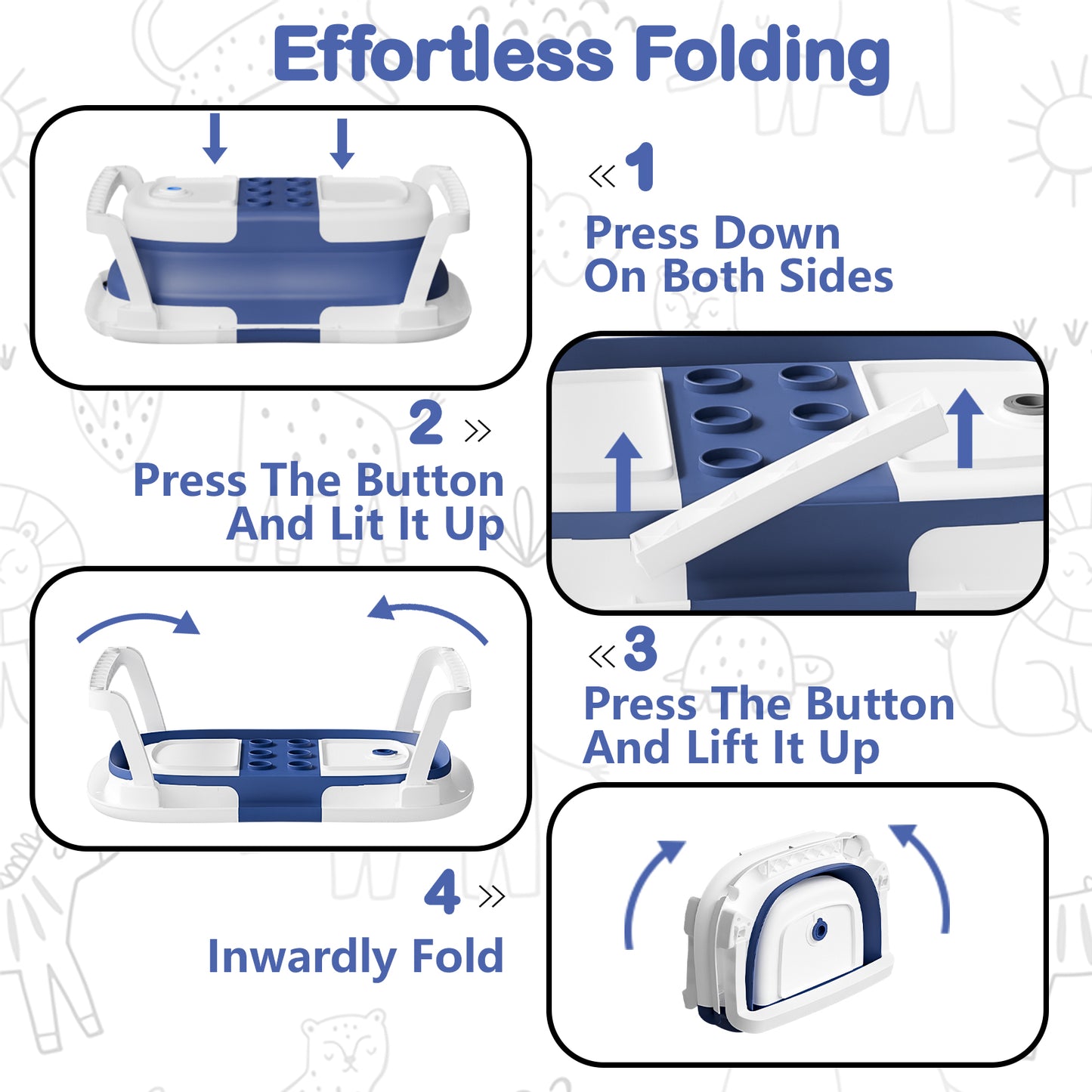 Napei Collapsible Baby Bathtub for Infants and Toddlers, with Bath Net and Thermometer