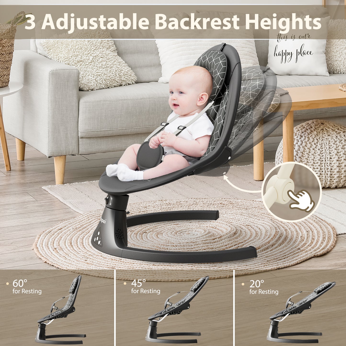 Napei Electric Baby Swing for Infants and Toddlers,with Bluetooth Music , 2 Seat Position, 5 Swing Angles with Gentle Speed