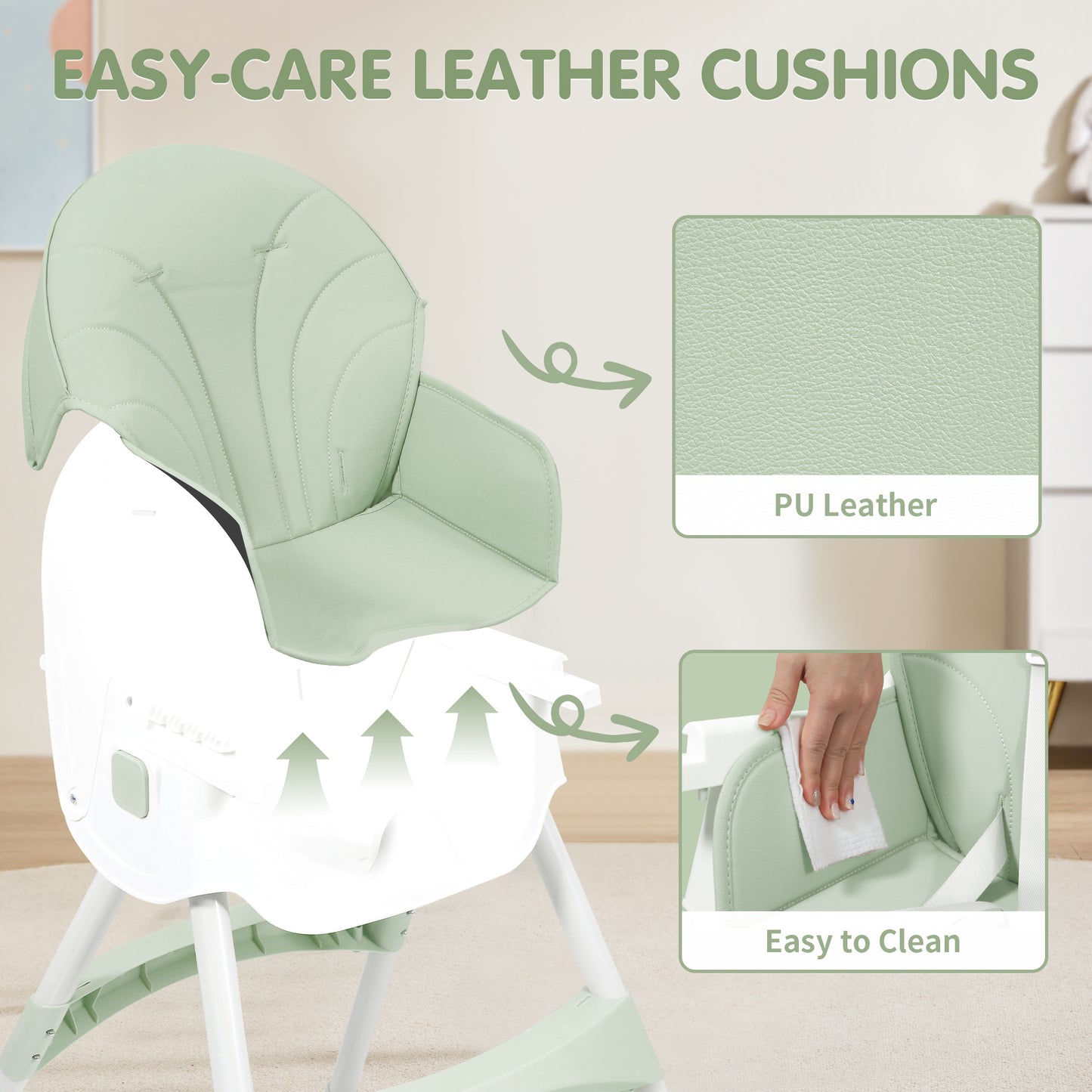 Napei 6- in -1 Baby High Chair with 5 -Point Safety Harness and Adjustable Dining Tray,Foldable High Chair for Space-Saving