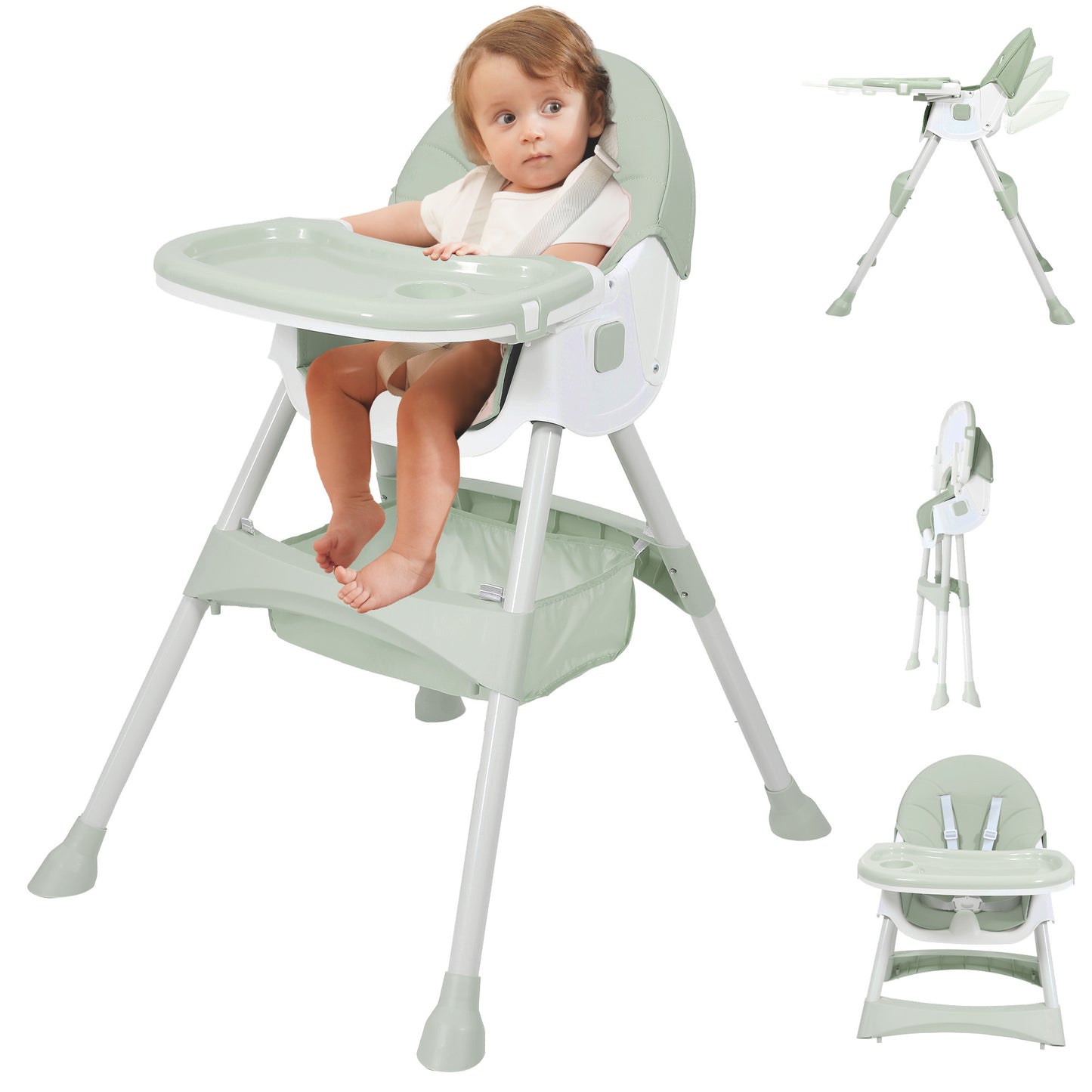 Napei 6- in -1 Baby High Chair with 5 -Point Safety Harness and Adjustable Dining Tray,Foldable High Chair for Space-Saving