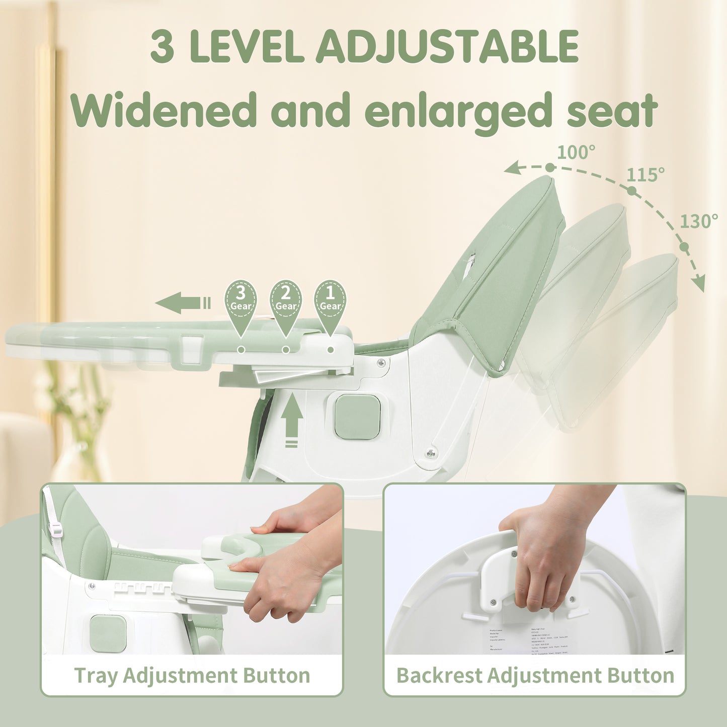 Napei 6- in -1 Baby High Chair with 5 -Point Safety Harness and Adjustable Dining Tray,Foldable High Chair for Space-Saving